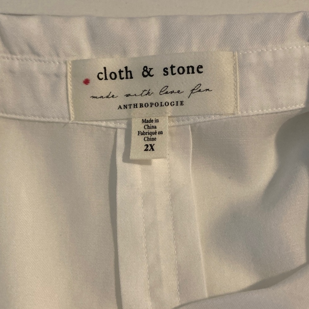 Cloth & Stone Anthropologie Shirt White Ruffle Sleeve Classic Button Down 2X - Picture 5 of 7